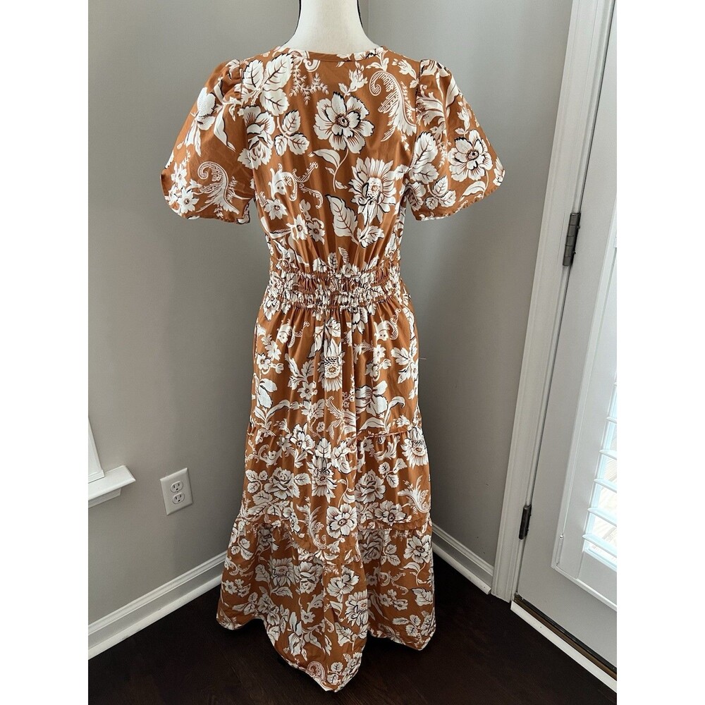 Anthropologie Somerset Maxi Dress Burnt Orange & Ivory Floral Medium EUC - Picture 2 of 7